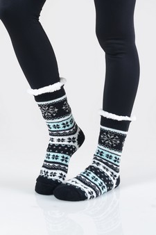 Women's Non-slip Faux Sherpa Snowflake Argyle Slipper Socks style 9