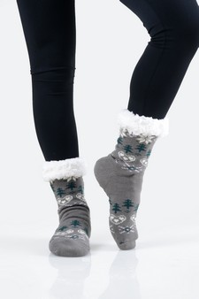 Women's Non-slip Heart And Tree Pattern Christmas Slipper Socks style 12