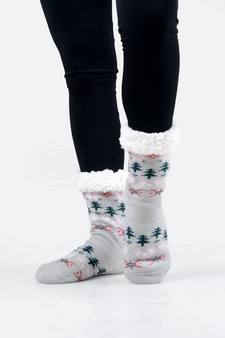 Women's Non-slip Heart And Tree Pattern Christmas Slipper Socks style 14