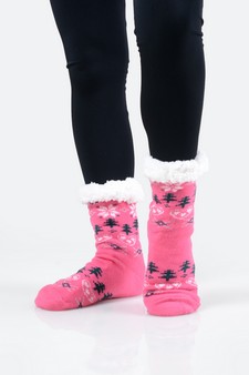 Women's Non-slip Heart And Tree Pattern Christmas Slipper Socks style 2