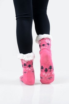 Women's Non-slip Heart And Tree Pattern Christmas Slipper Socks style 3