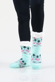 Women's Non-slip Heart And Tree Pattern Christmas Slipper Socks style 4