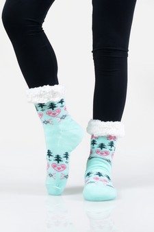 Women's Non-slip Heart And Tree Pattern Christmas Slipper Socks style 5