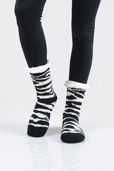 Women's Non-slip Faux Sherpa Tiger Striped Christmas Slipper Socks style 13