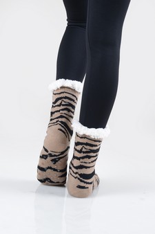 Women's Non-slip Faux Sherpa Tiger Striped Christmas Slipper Socks style 18