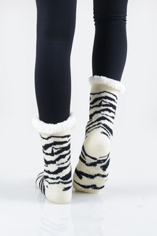 Women's Non-slip Faux Sherpa Tiger Striped Christmas Slipper Socks style 6