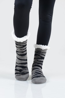 Women's Non-slip Faux Sherpa Tiger Striped Christmas Slipper Socks style 7