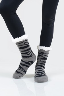Women's Non-slip Faux Sherpa Tiger Striped Christmas Slipper Socks style 8