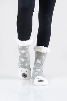 Women's Non-slip Faux Sherpa Snowman Dot Pattern Slipper Socks style 5
