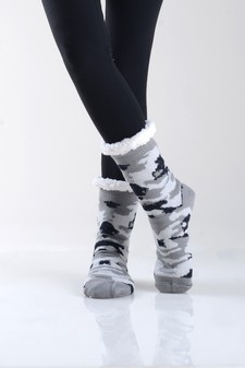 Women's Non-slip Camo Print Faux Sherpa Christmas Slipper Socks style 2