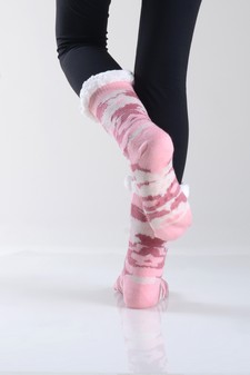 Women's Non-slip Camo Print Faux Sherpa Christmas Slipper Socks style 6