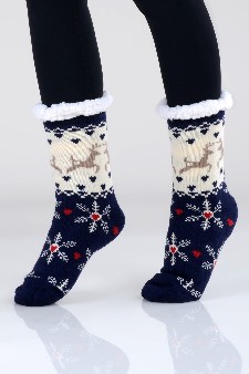 Women's Non-slip Holiday Print Faux Sherpa Slipper Sock style 2