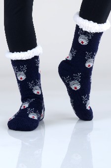 Women's Non-slip Holiday Print Faux Sherpa Slipper Sock style 4