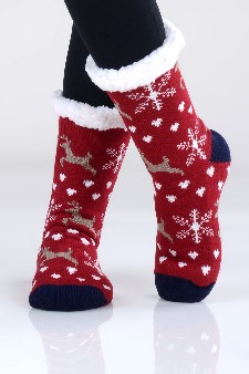 Women's Non-slip Holiday Print Faux Sherpa Slipper Sock style 5