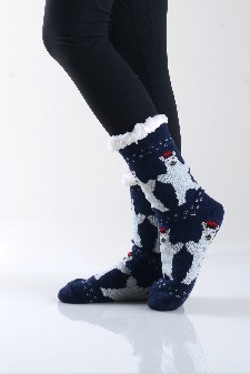 Women's Non-slip Animal Print Faux Sherpa Slipper Socks style 3