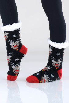 Women's Non-slip Christmas Print Faux Sherpa Slipper Sock style 2