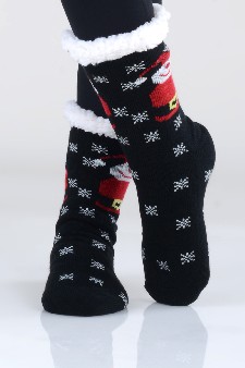 Women's Non-slip Christmas Print Faux Sherpa Slipper Sock style 4