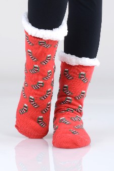 Women's Non-slip Christmas Print Faux Sherpa Slipper Sock style 5