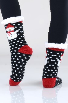 Women's Non-slip Christmas Print Faux Sherpa Slipper Sock style 6