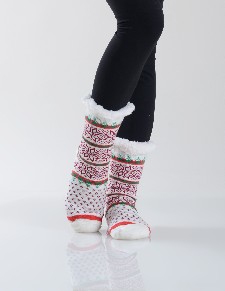 Women's Non-slip Snowflake Print Faux Sherpa Slipper Socks style 2