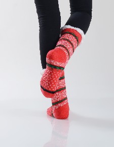 Women's Non-slip Snowflake Print Faux Sherpa Slipper Socks style 3
