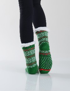 Women's Non-slip Snowflake Print Faux Sherpa Slipper Socks style 5