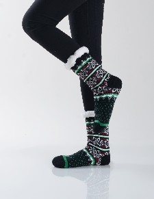 Women's Non-slip Snowflake Print Faux Sherpa Slipper Socks style 6