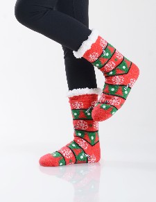 Women's Non-slip Christmas Tree Print Faux Sherpa Slipper Socks style 2