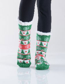 Women's Non-slip Christmas Tree Print Faux Sherpa Slipper Socks style 4