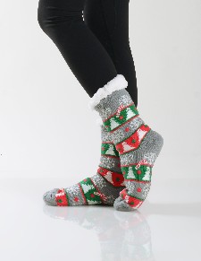 Women's Non-slip Christmas Tree Print Faux Sherpa Slipper Socks style 5