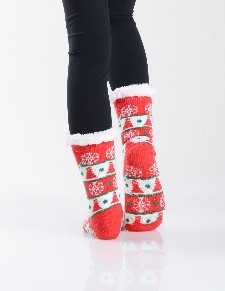 Women's Non-slip Christmas Tree Print Faux Sherpa Slipper Socks style 6