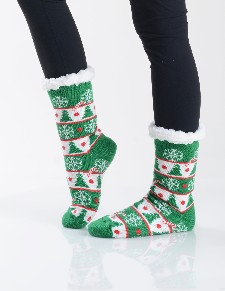 Women's Non-slip Christmas Tree Print Faux Sherpa Slipper Socks style 7