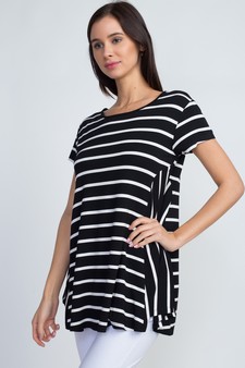 Lady's Short Sleeve Multi-Striped Print Top style 2