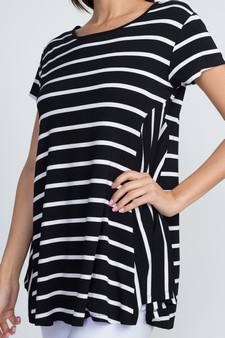 Lady's Short Sleeve Multi-Striped Print Top style 4