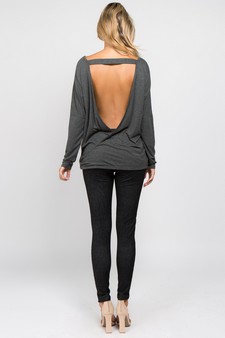 Women's Long Sleeve Surplice Open Back Top style 4