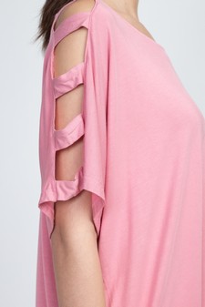 Women's Short Dolman Sleeve Top with Lattice Detail style 6