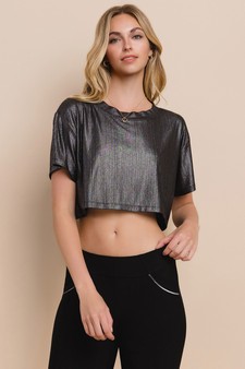 Women's Shimmering Short Sleeve Cropped Top style 2