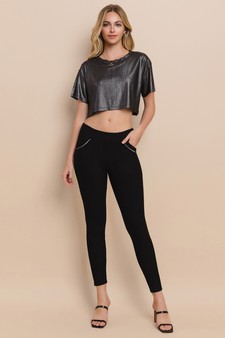 Women's Shimmering Short Sleeve Cropped Top style 7