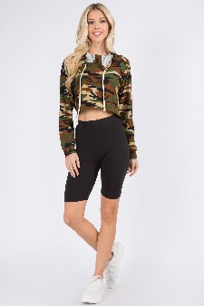 Women's Camouflage Drawstring Cowl Neck Crop Top style 2