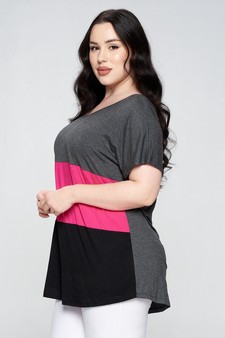 Women's Short Sleeve Colorblock Top - PLUS SIZE style 3
