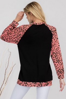 Women’s Contrast Pink Cheetah French Terry Long Sleeve Top style 3