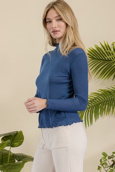 Ribbed Long Sleeve Top with Lettuce Trims style 2