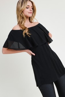 Lady's Off The Shoulder Chiffon Ruffle Tunic Top - *** NY ONLY *** style 3