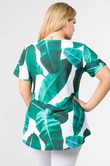 Women's Short Sleeve Palm Leaf Print Tunic Top style 3