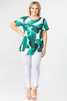 Women's Short Sleeve Palm Leaf Print Tunic Top style 5