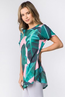 Women's Short Sleeve Palm Leaf Print Tunic Top style 2