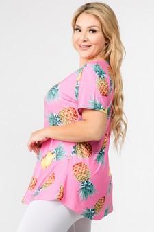 Women's Short Sleeve Pineapple Print Tunic Top style 2