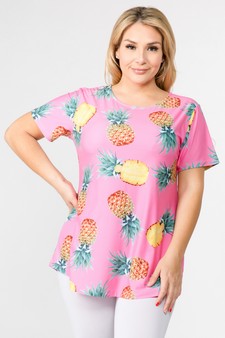 Women's Short Sleeve Pineapple Print Tunic Top style 4