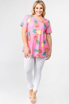Women's Short Sleeve Pineapple Print Tunic Top style 5