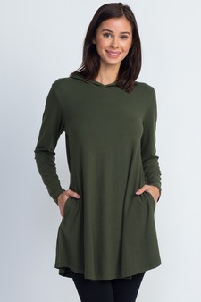 Lady's Long Sleeve Tunic Top Hoodie with Two Pockets (Large only) style 2